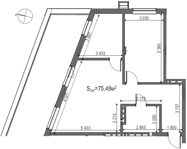 2-кімнатна квартира 75.45 м²