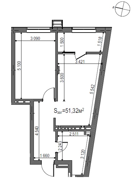 1-кімнатна квартира 51.32 м²