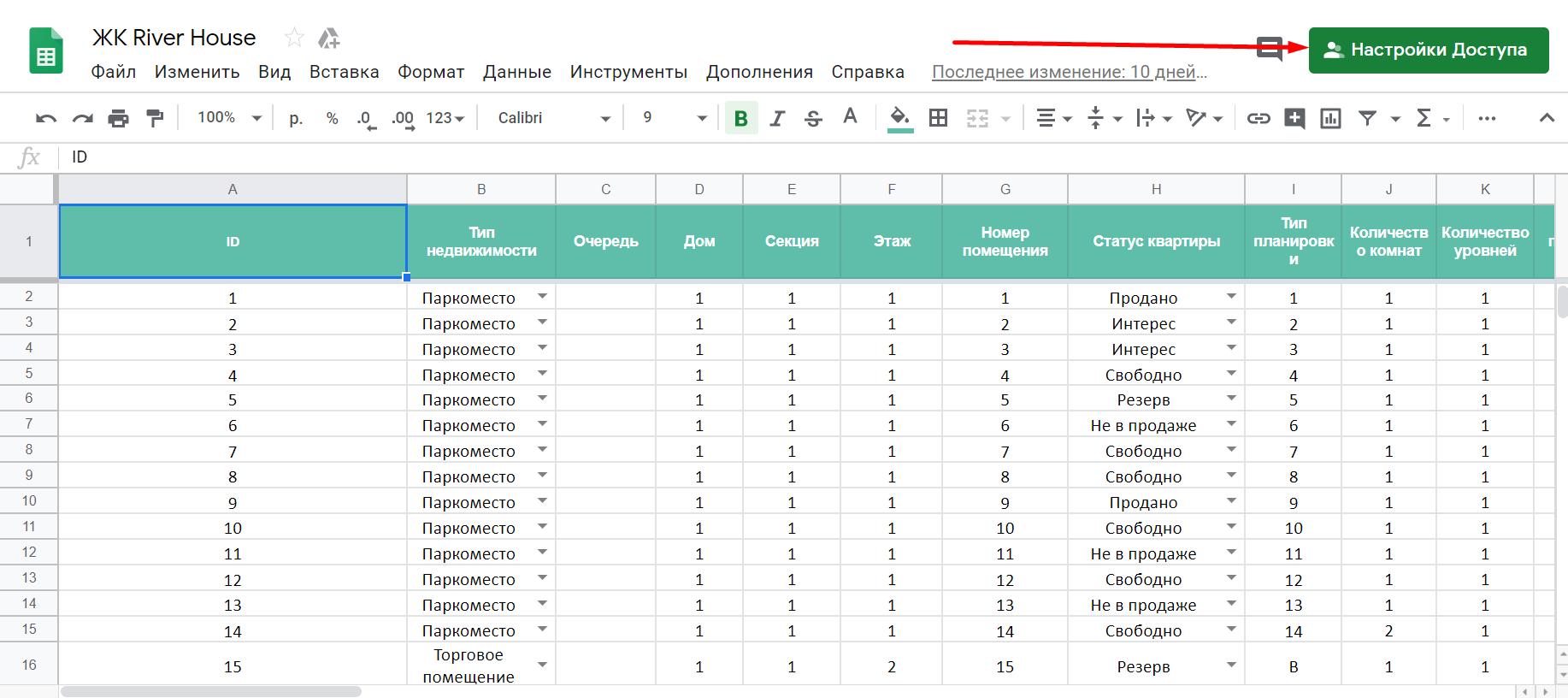 Google Sheets access rights | FLATRIS